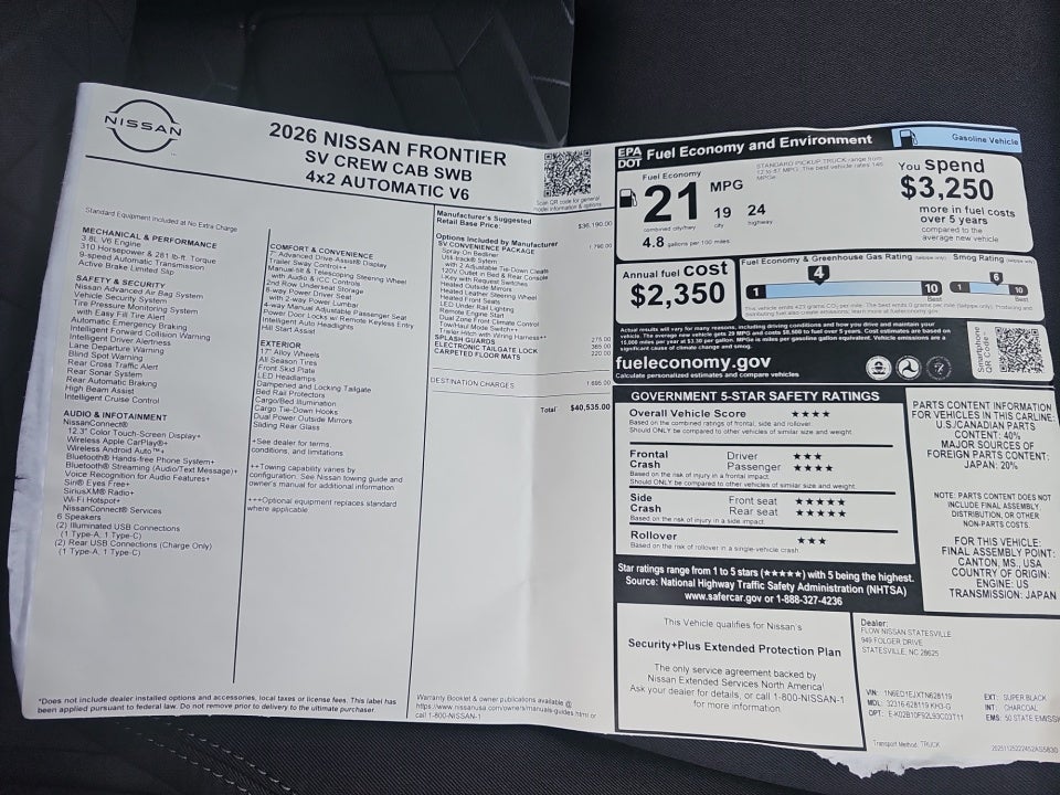 2026 Nissan Frontier Crew Cab SV 4x2