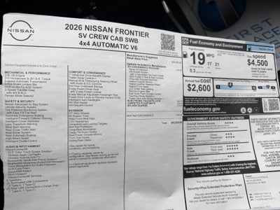 2026 Nissan Frontier Crew Cab SV 4x4