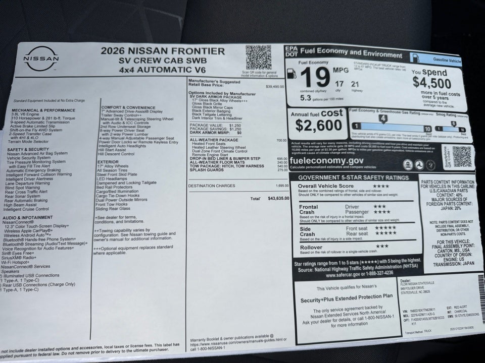 2026 Nissan Frontier Crew Cab SV 4x4
