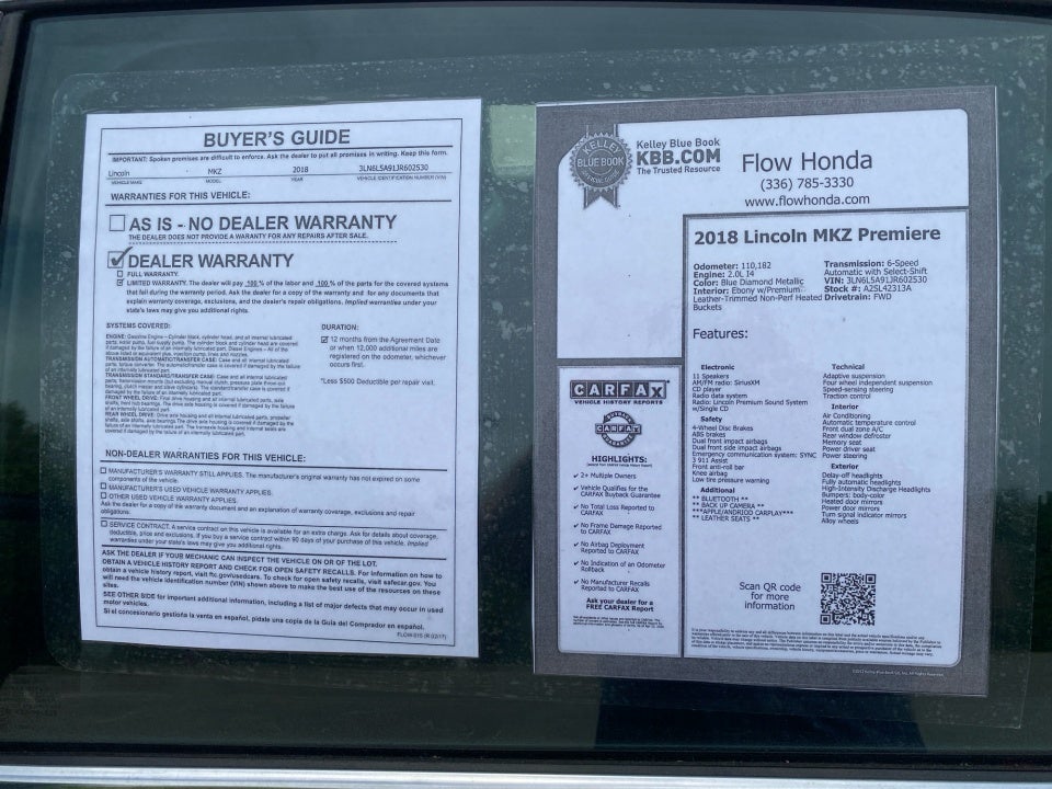 2018 Lincoln MKZ Premiere