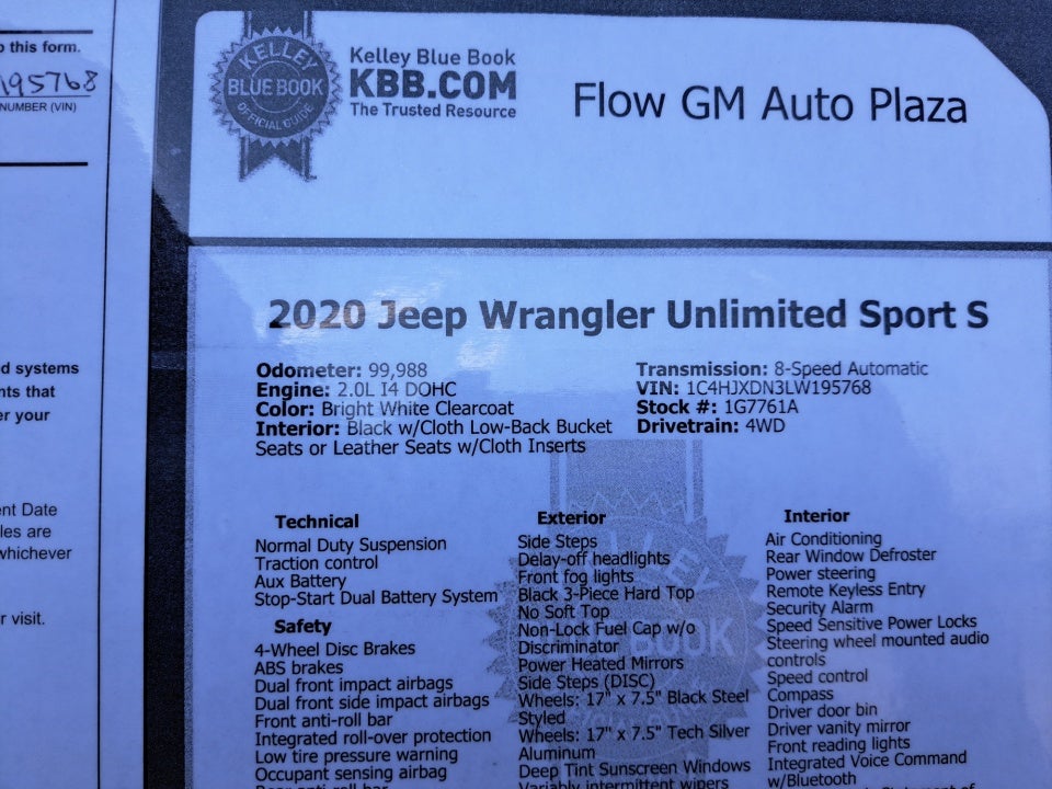 2020 Jeep Wrangler Unlimited Sport S 4X4