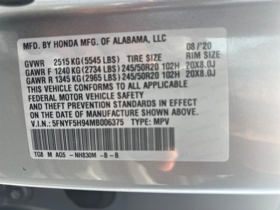 2021 Honda Pilot 2WD Touring 8 Passenger