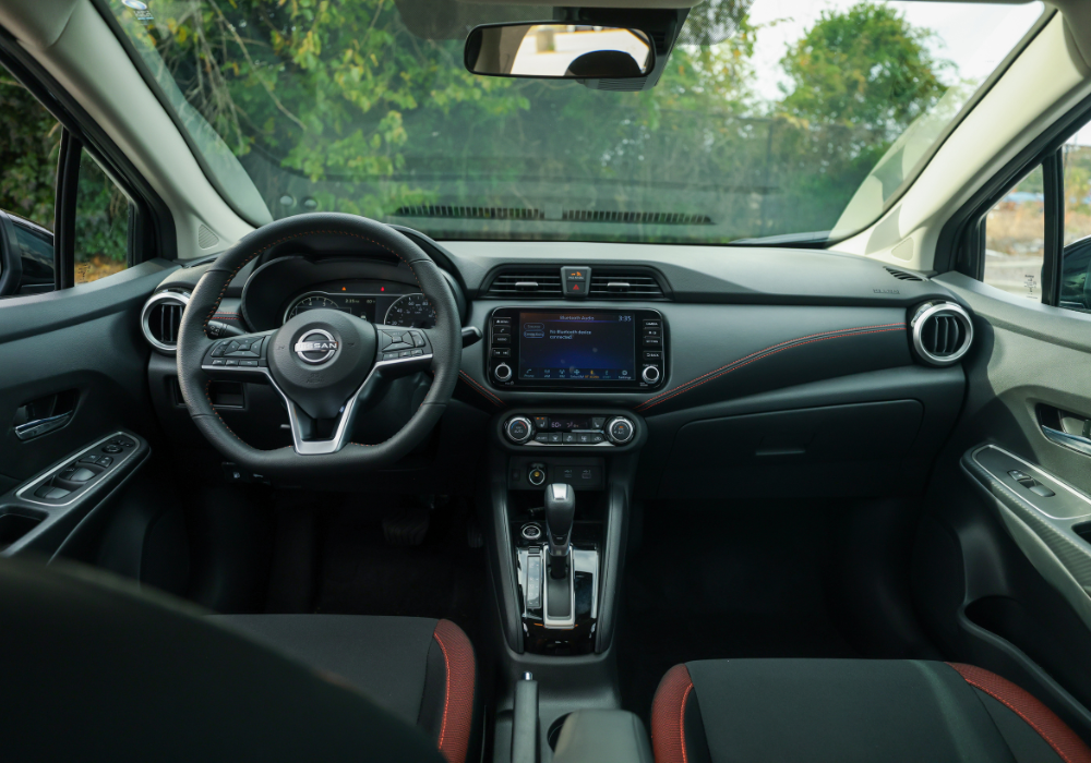 2026 Nissan Versa interior, including the infotainment system with Apple CarPlay.